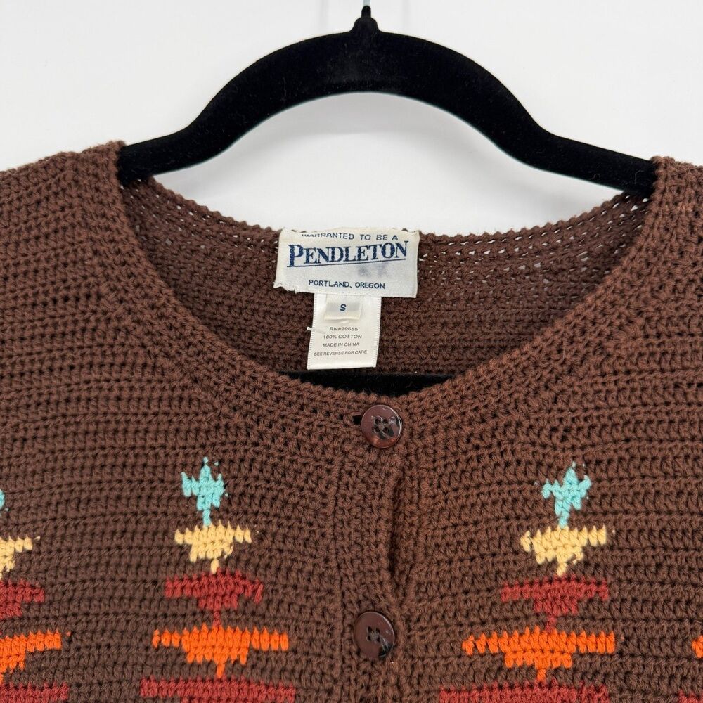 Vintage Pendleton Knit Cardigan Sweater Women's S Brown Aztec Southwestern Boho - Picture 5 of 8